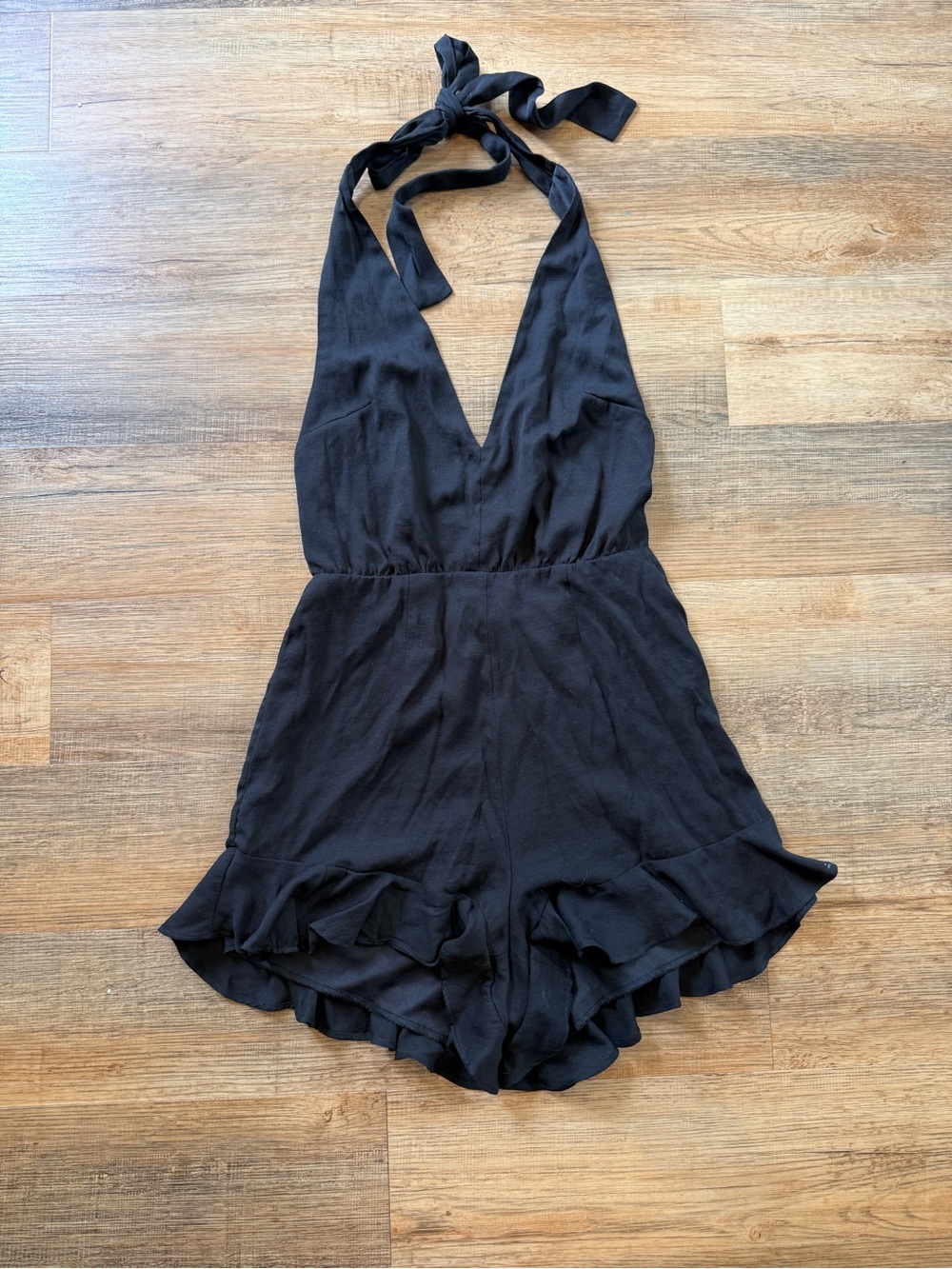 Trixxi Black Halter Ruffle Romper Size L